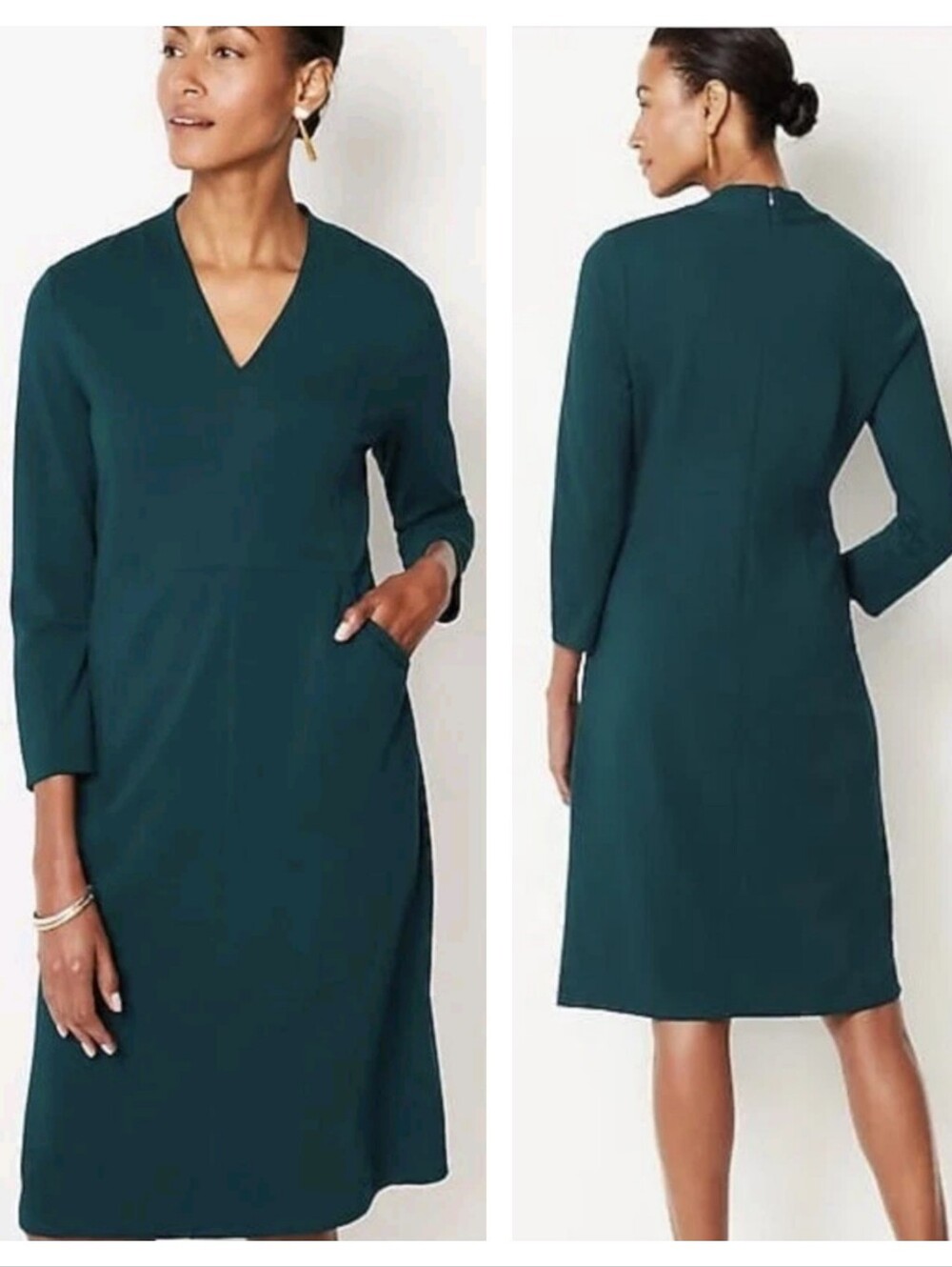 J. Jill Wearever Double-Face Jersey Sheath V-Neck Dress Size LT Green Tall